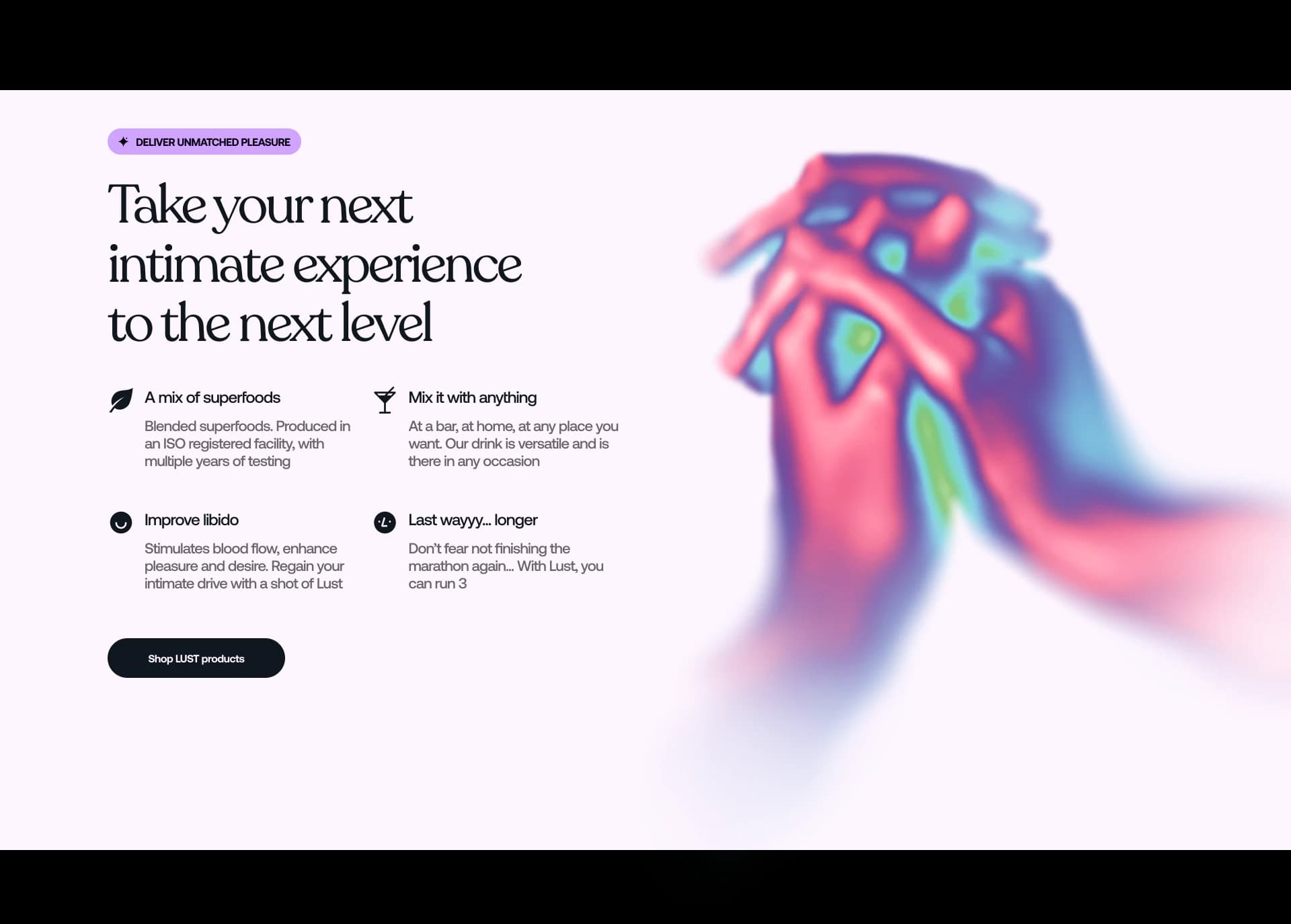 DrinkLust — illustrated hero with thermal hand imagery
